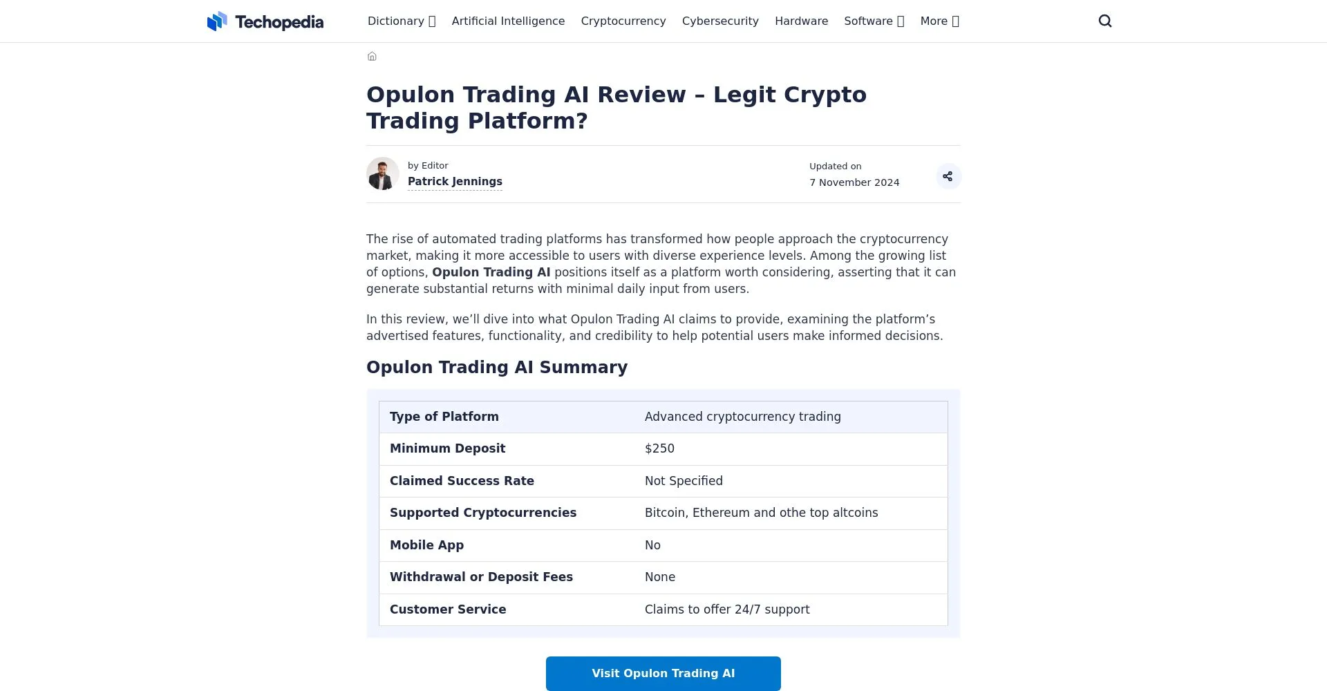 Opulon Trading AI recenze: Je to podvod nebo legitimní platforma?