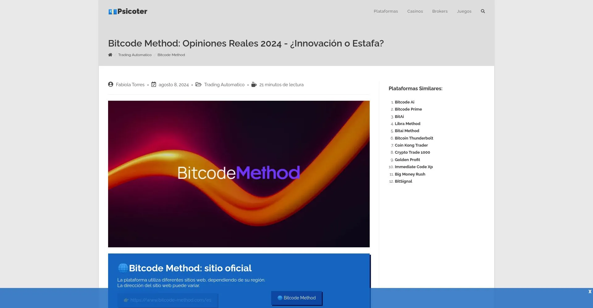 Bitcode Method Opiniones: ¿es una estafa o es seguro y fiable?